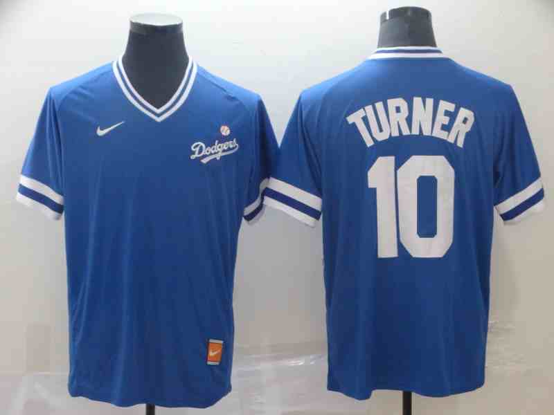 Men's Los Angeles Dodgers #10 Justin Turner Royal Throwback Jersey
