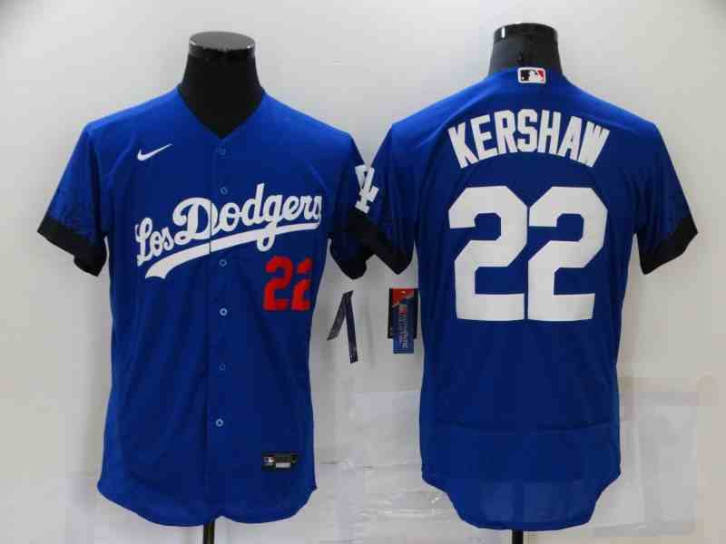 Men's Los Angeles Dodgers #22 Clayton Kershaw Royal Blue 2021 City Connect Flex Base Jersey