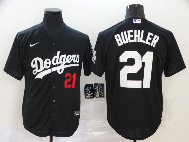 Men's Los Angeles Dodgers #21 Walker Buehler Black 2020 Nike Cool Base Jersey