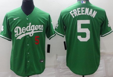 Men's Los Angeles Dodgers #5 Freddie Freeman Green Celtic Cool Base Jersey