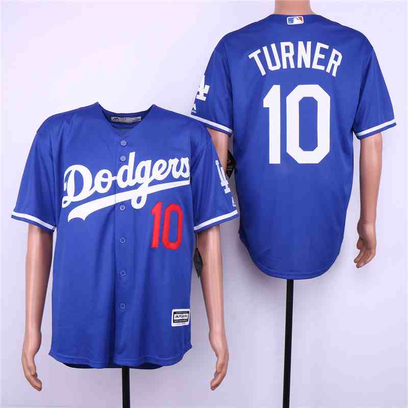 Men's Los Angeles Dodgers #10 Justin Turner Blue Cool Base Jersey (2)