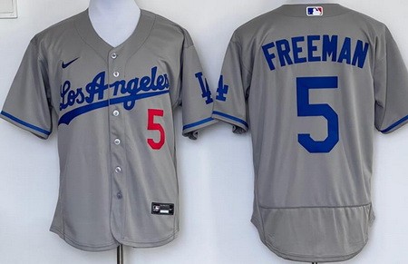 Men's Los Angeles Dodgers #5 Freddie Freeman Gray Road Authentic Jersey