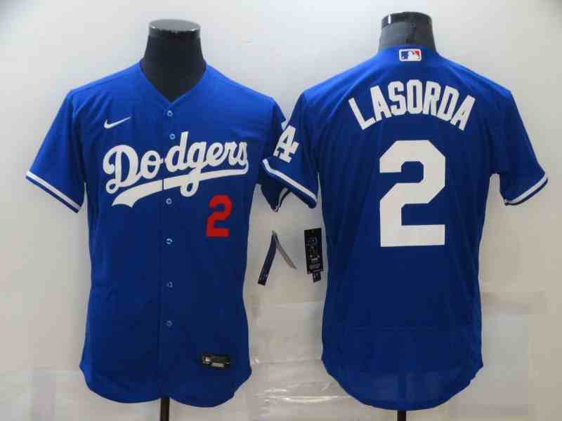 Men's Los Angeles Dodgers #2 Tommy Lasorda Blue Flex Base Stitched 2021 Jersey