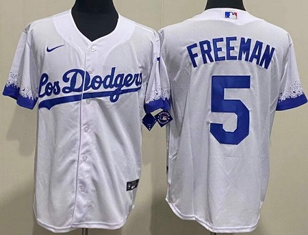 Men's Los Angeles Dodgers #5 Freddie Freeman White City Cool Base Jersey