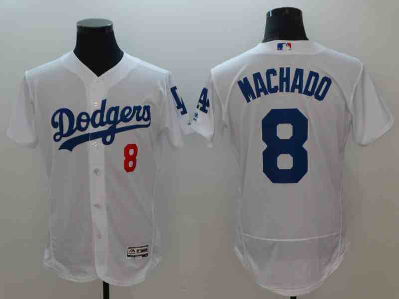 Men's Los Angeles Dodgers #8 Manny Machado White Flexbase Jersey (2)