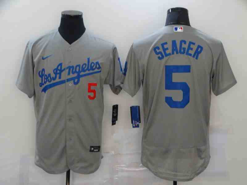 Men's Los Angeles Dodgers #5 Corey Seager Gray 2020 Nike Flexbase Jersey
