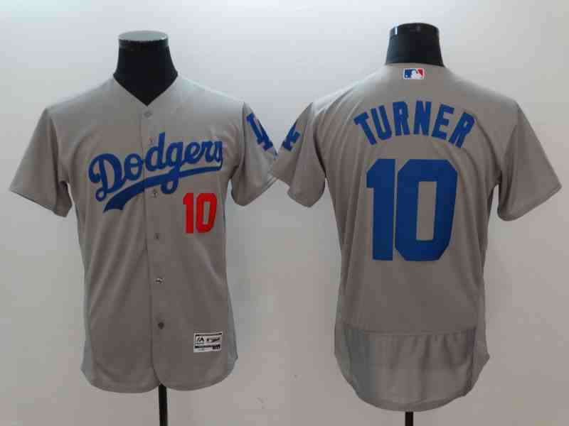 Men's Los Angeles Dodgers #10 Justin Turner Gray Flexbase Jerseys