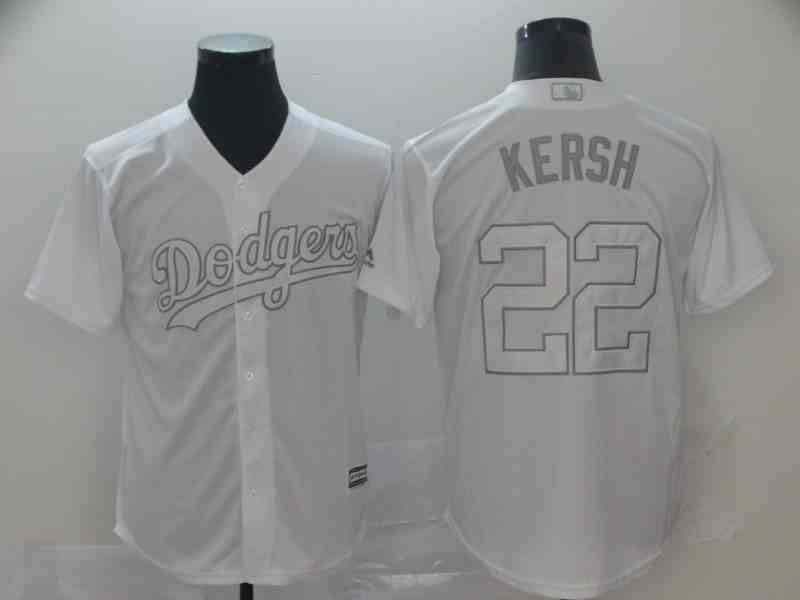 Men's Los Angeles Dodgers #22 Clayton Kershaw  Kersh  White 2019 Players' Weekend Player Jersey