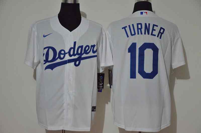 Men's Los Angeles Dodgers #10 Justin Turner White 2020 Nike Cool Base Jersey