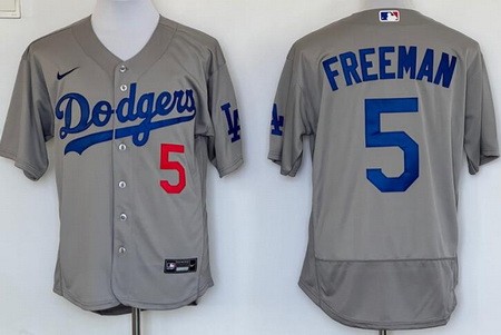 Men's Los Angeles Dodgers #5 Freddie Freeman Gray Authentic Jersey