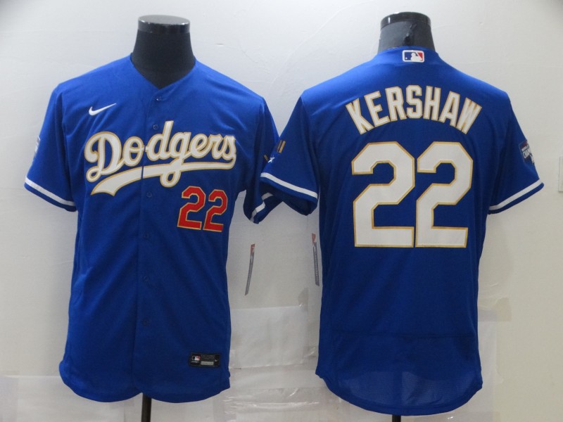 Men's Los Angeles Dodgers #22 Clayton Kershaw Royal Nike 2021 Gold Program Flexbase Jersey