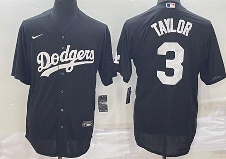 Men's Los Angeles Dodgers #3 Chris Taylor Black Cool Base Jersey