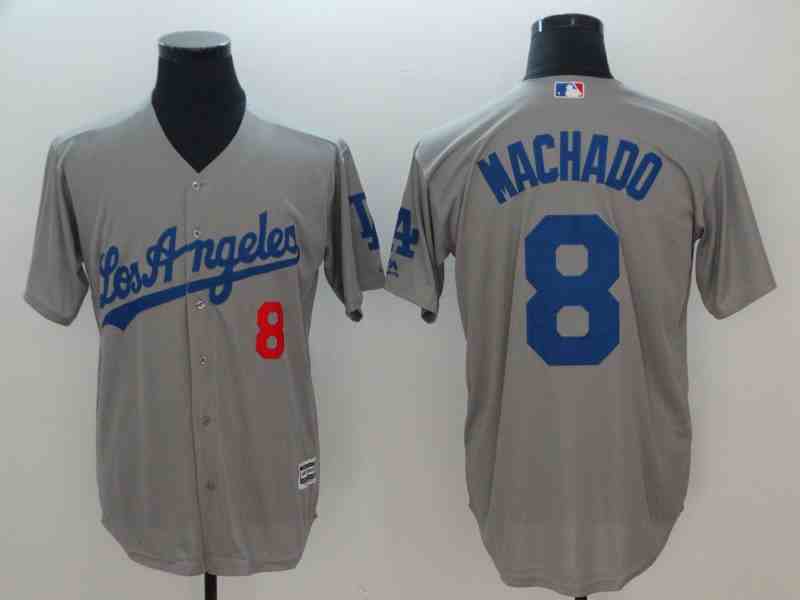Men's Los Angeles Dodgers #8 Manny Machado Gray Cool Base Jersey (2)