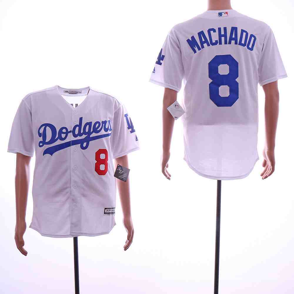 Men's Los Angeles Dodgers #8 Manny Machado White Cool Base  Jersey