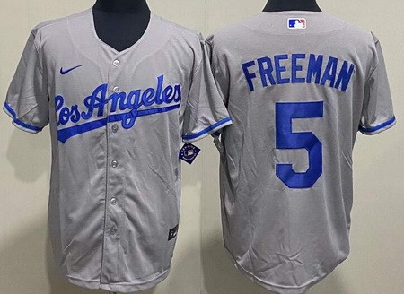 Men's Los Angeles Dodgers #5 Freddie Freeman Gray Road Cool Base Jersey