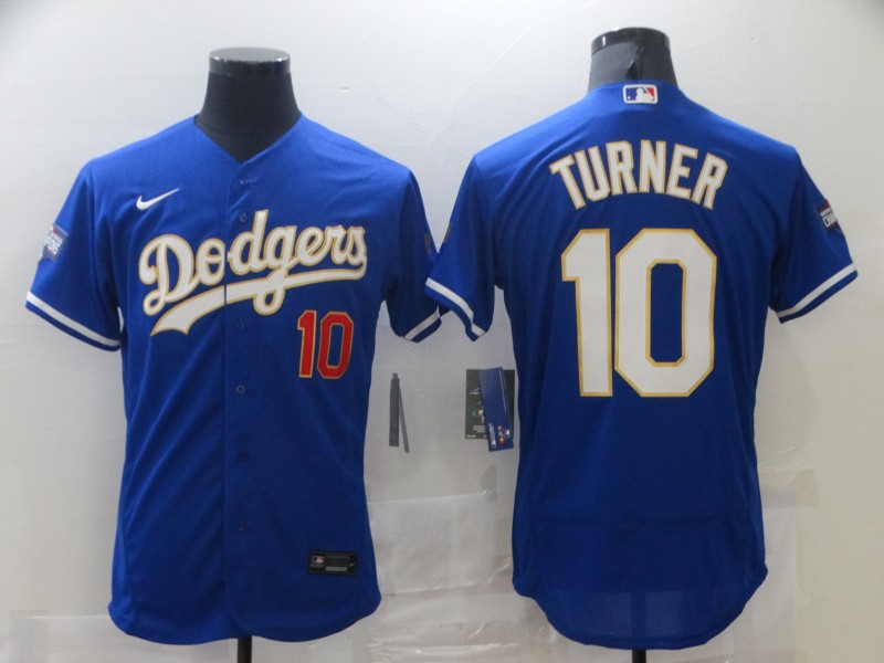 Men's Los Angeles Dodgers #10 Justin Turner Royal Nike 2021 Gold Program Flexbase Jersey