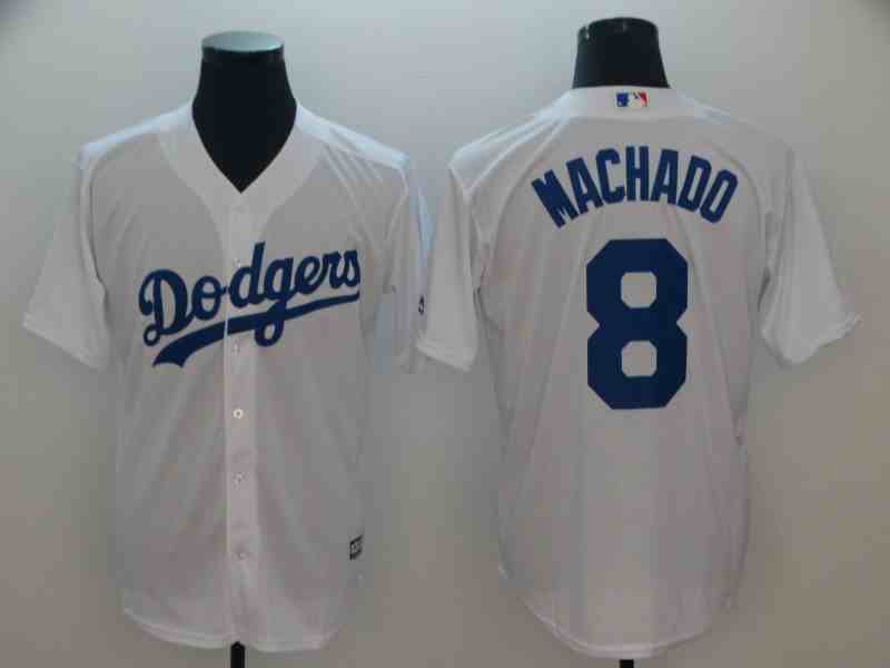 Men's Los Angeles Dodgers #8 Manny Machado White Cool Base Jersey (2)