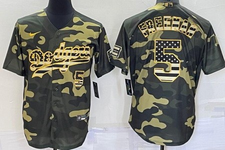 Men's Los Angeles Dodgers #5 Freddie Freeman Camo USA Flag Cool Base Jersey