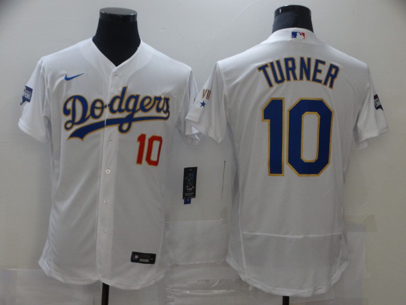 Men's Los Angeles Dodgers #10 Justin Turner White Nike 2021 Gold Program Flexbase Jersey