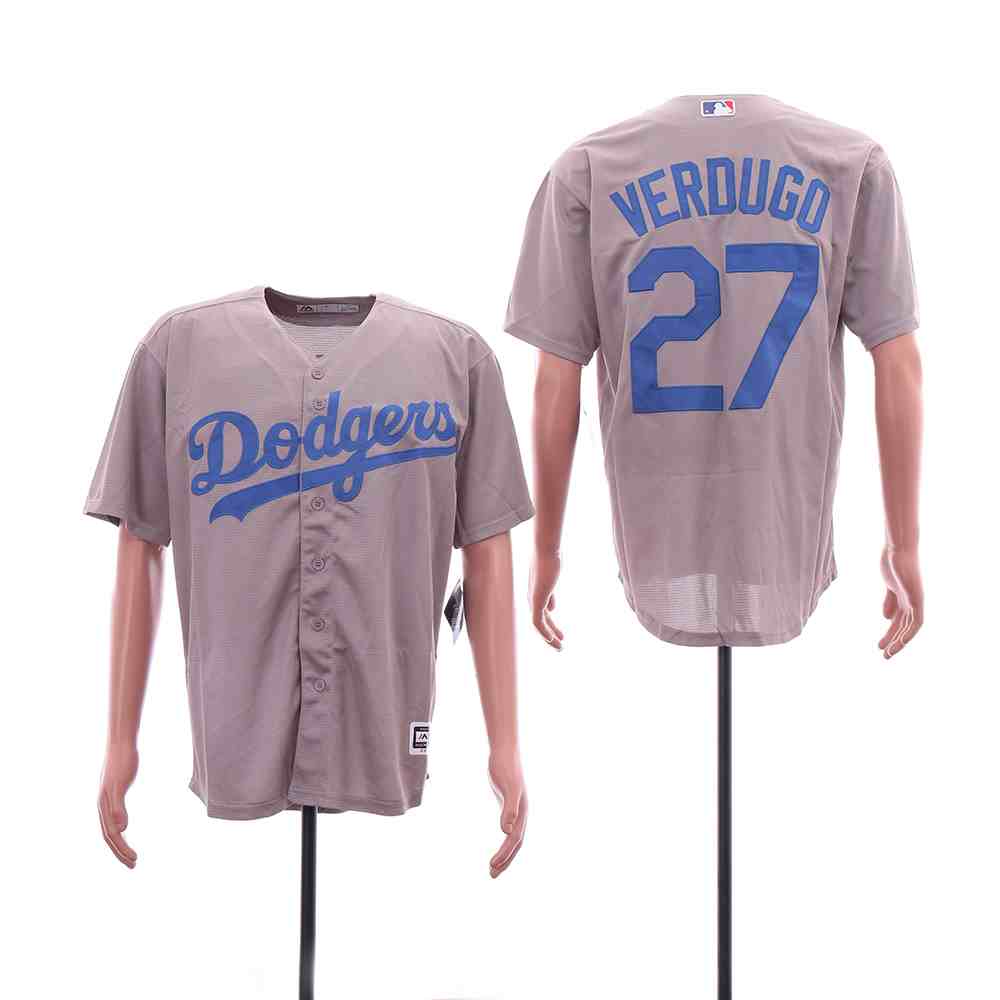 Men's Los Angeles Dodgers #27 Alex Verdugo Gray Cool Base Jersey