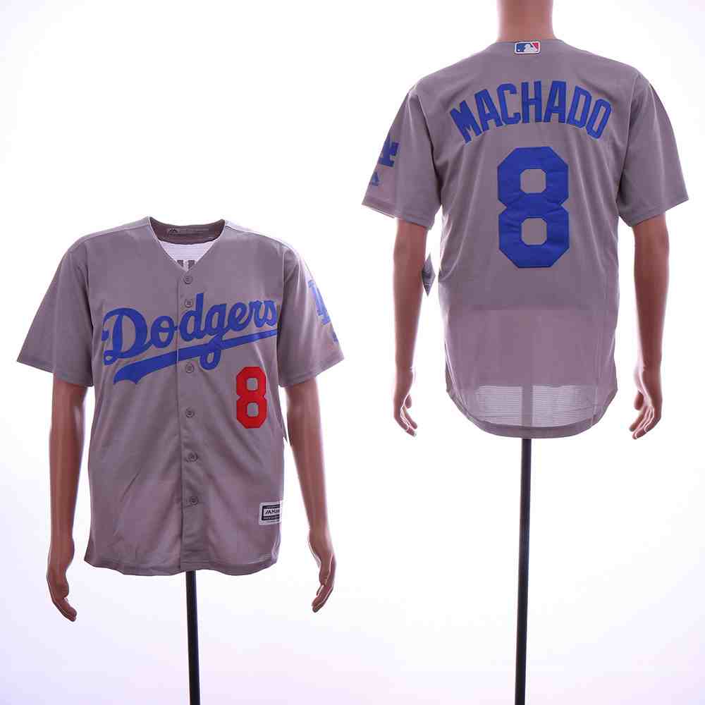 Men's Los Angeles Dodgers #8 Manny Machado Gray Cool Base  Jersey