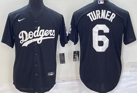 Men's Los Angeles Dodgers #6 Trea Turner Black Cool Base Jersey