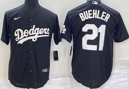 Men's Los Angeles Dodgers #21 Walker Buehler Black Cool Base Jersey