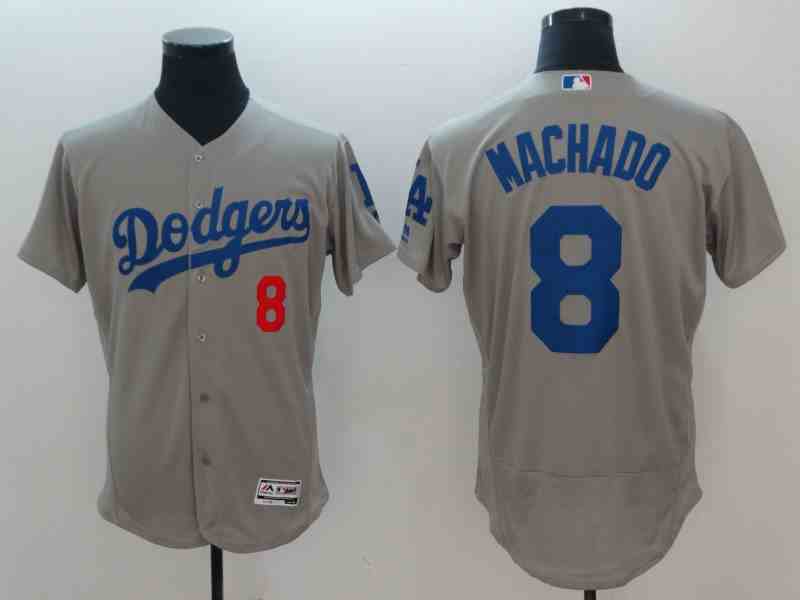 Men's Los Angeles Dodgers #8 Manny Machado Gray Flexbase Jersey (2)
