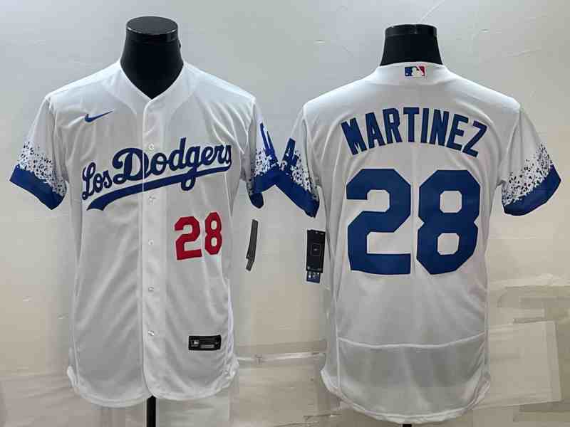 Men's Los Angeles Dodgers #28 JD Martinez Number White 2022 City Connect Flex Base Stitched Jersey