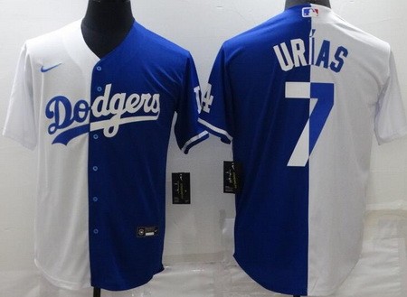 Men's Los Angeles Dodgers #7 Julio Urias Blue White Split Cool Base Jersey