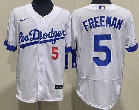 Men's Los Angeles Dodgers #5 Freddie Freeman White City Authentic Jersey