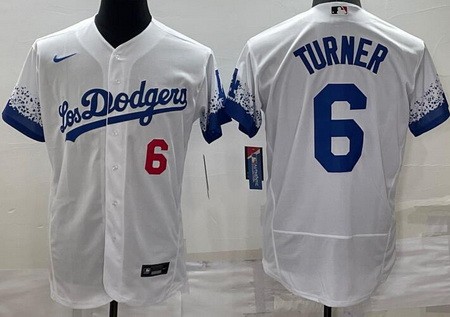 Men's Los Angeles Dodgers #6 Trea Turner White 2021 City Authentic Jersey