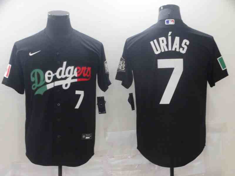 Men's Los Angeles Dodgers #7 Julio Urias Black Mexico 2020 World Series Flex Base Nike Jersey