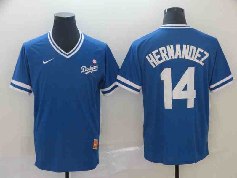 Men's Los Angeles Dodgers #14 Enrique Hernandez Royal Throwback Jersey