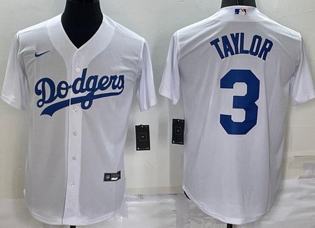 Men's Los Angeles Dodgers #3 Chris Taylor White Cool Base Jersey