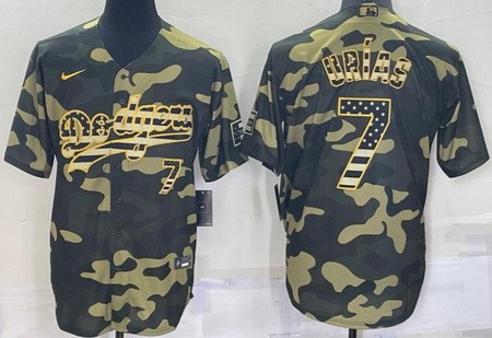 Men's Los Angeles Dodgers #7 Julio Urias Camo USA Flag Cool Base Jersey