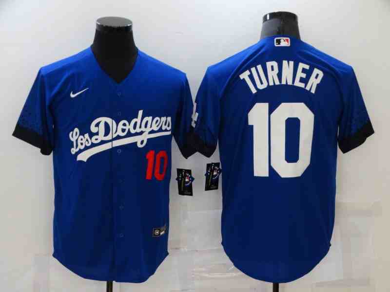 Men's Los Angeles Dodgers #10 Justin Turner Blue 2021 City Connect Flex Base Stitched Jersey