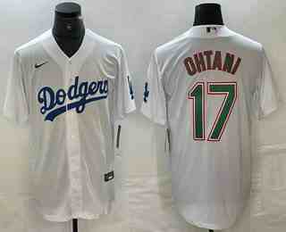 Men's Los Angeles Dodgers #17 Shohei Ohtani White Green Stitched Cool Base Nike Jerseys