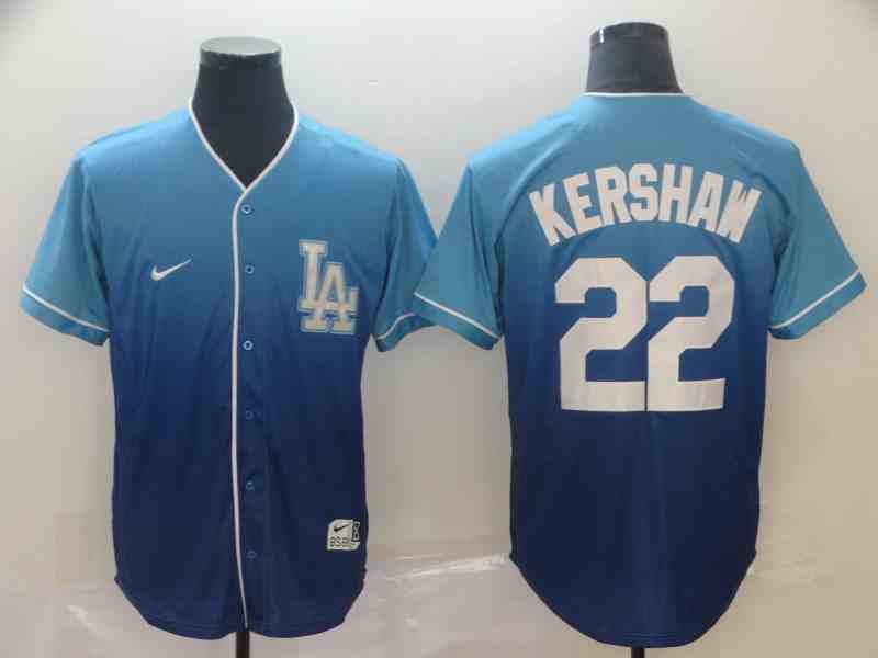Men's Los Angeles Dodgers #22 Clayton Kershaw Blue Drift Fashion Jersey