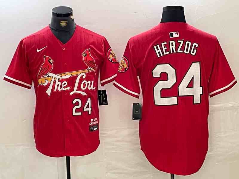 Men's St Louis Cardinals #24 Whitey Herzog Red 2024 City Connect Limited Stitched Baseball Jersey
