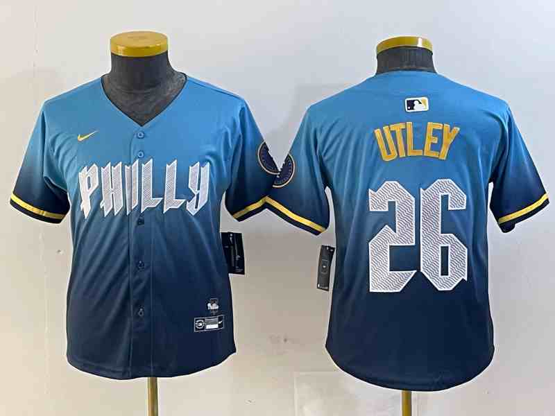 Women's Philadelphia Phillies #26 Chase Utley Blue 2024 City Connect Limited Stitched Jersey
