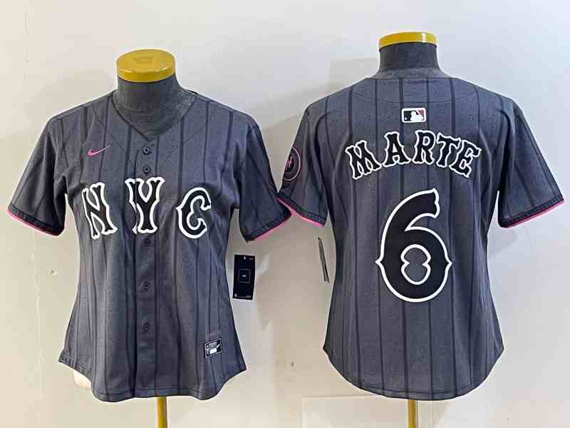 Youth  New York Mets #6 Starling Marte Gray 2024 City Connect Cool Base Stitched Jersey