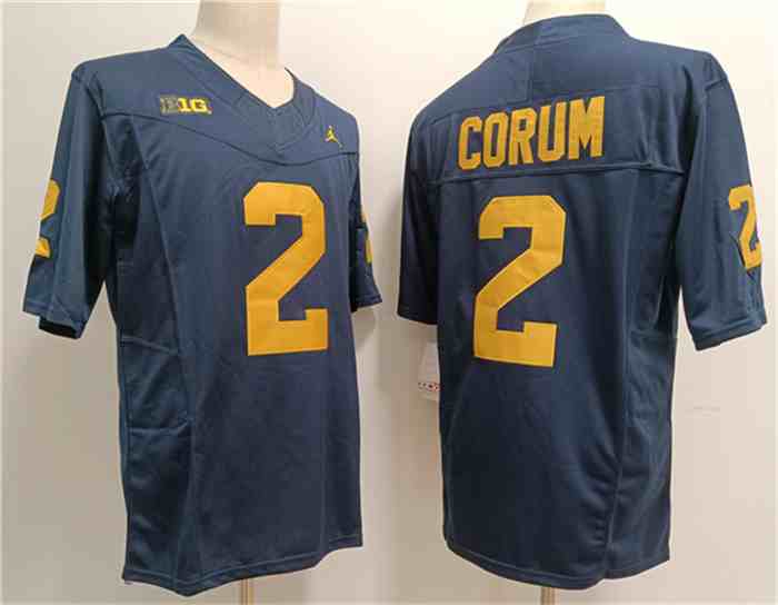 Men's Michigan Wolverines #2 Blake Corum Navy Stitched Jersey