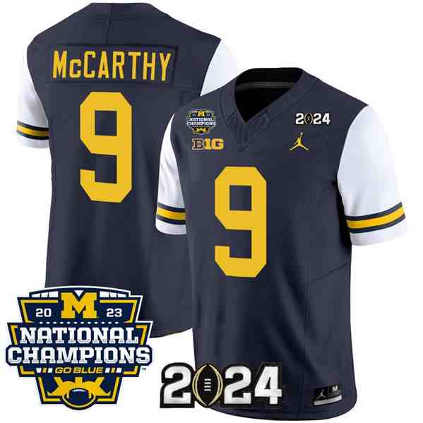 Men's Michigan Wolverines #9 J.J. McCarthy Navy White 2024 F.U.S.E. With 2023 National Champions Patch Stitched Jersey