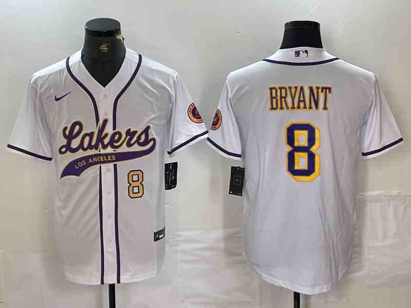 Men's Los Angeles Lakers #8 Kobe Bryant White Cool Base Stitched Baseball Jerseys