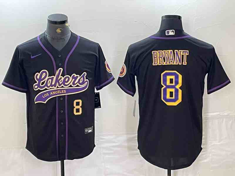 Men's Los Angeles Lakers #8 Kobe Bryant Black Cool Base Stitched Baseball Jerseys