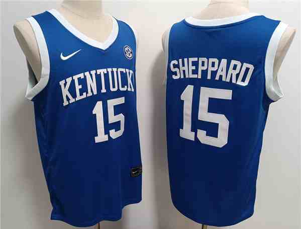 Men's Kentucky Wildcats #15 Reed Sheppard Blue  College Basketball Jersey