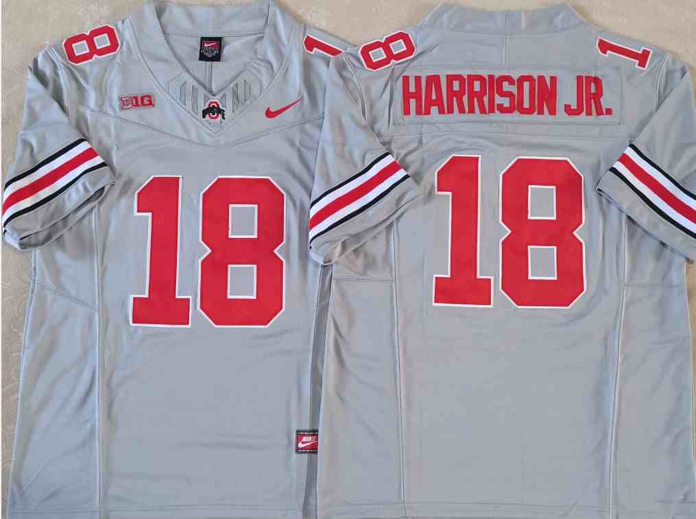 Men's Ohio State Buckeyes #18 Marvin Harrison JR. GRAY 2023 F.U.S.E. Limited Stitched Jersey