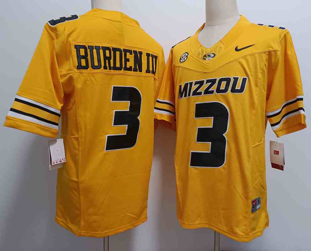 Men'sMissouri Tigers#3 Luther Burden III Gold  2023 F.U.S.E. Stitched College Football Jersey