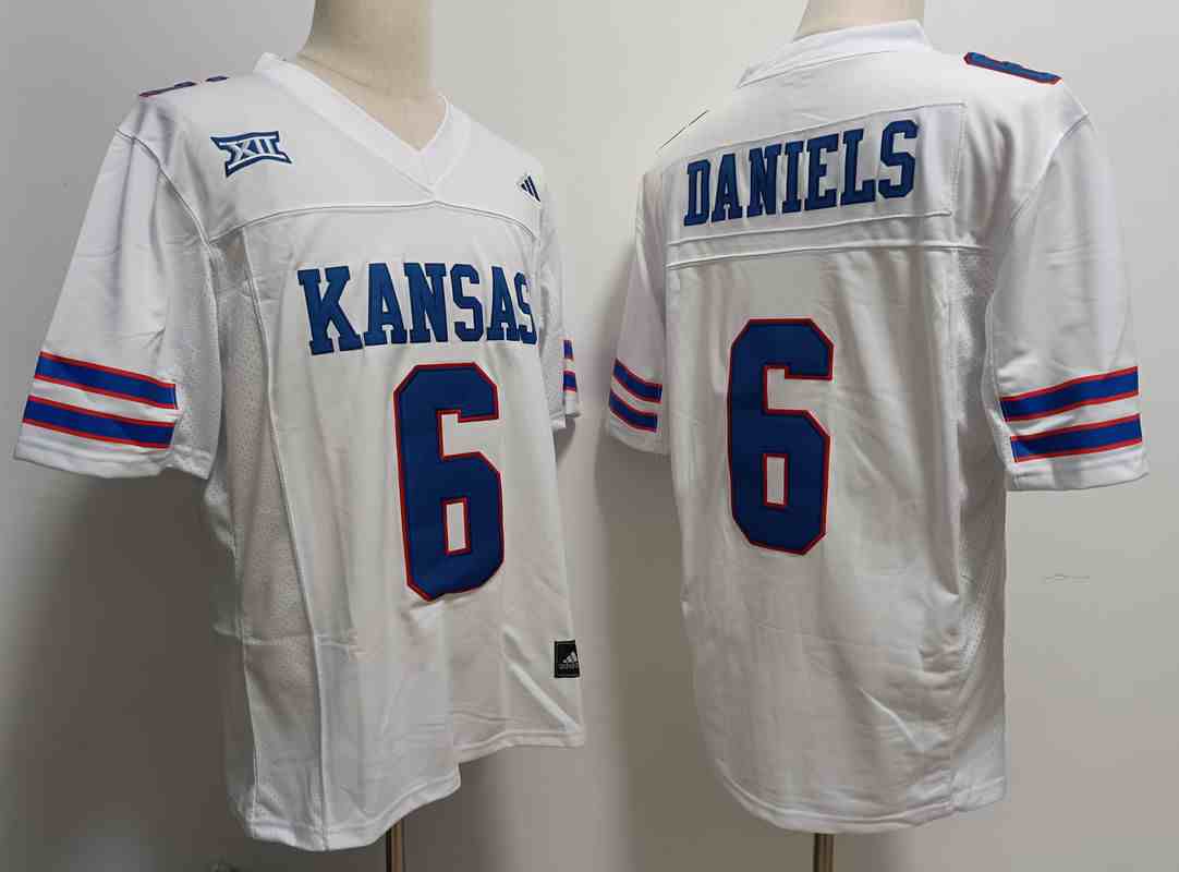 Men's Kansas Jayhawks#6 Jalon Daniels White College jersey